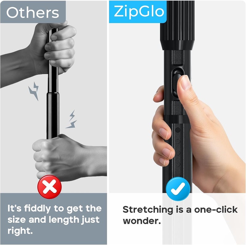 ZipGlo Black Tension Curtain Rod 41-126 In(4-10Ft), Long Curtain Rod No Drilling for Window or Bathroom,Outdoor Tension Rods for Patio, Heavy Duty Shower Rod,Rod Diameter 1.26In-One-bond stretching - Image 5